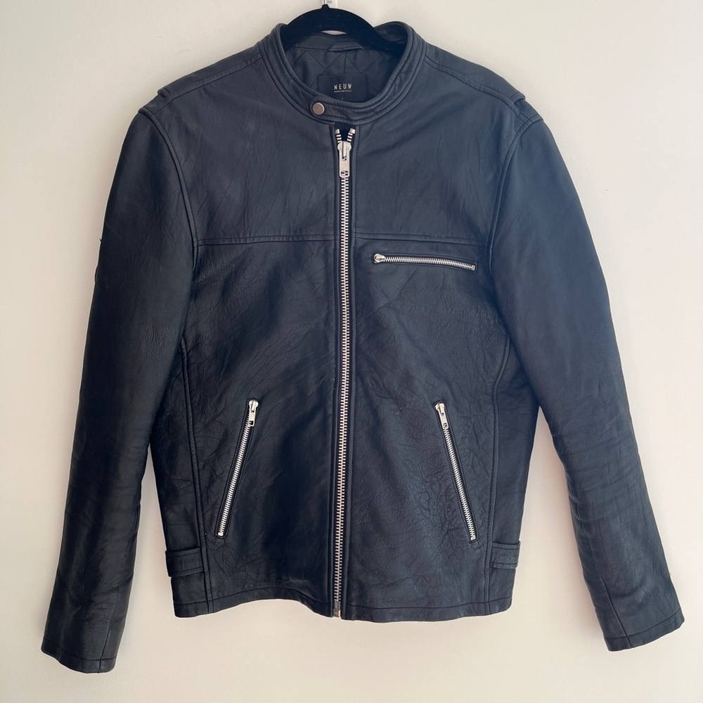 NEUW Black Leather Moto Biker Jacket Quilted Interior Avante Garde Edgy